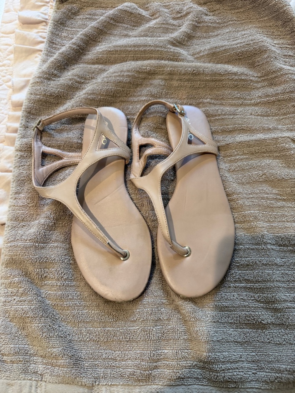 Aldo Beige T-Strap Women's Sandals